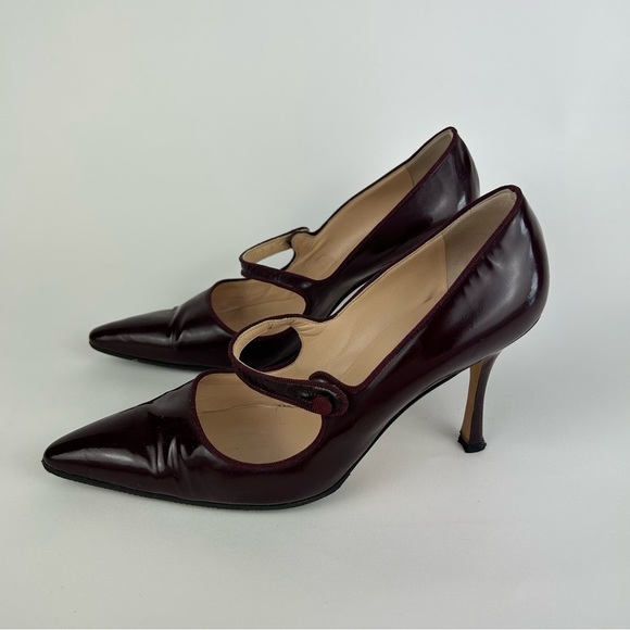 Manolo Blahnik Vintage Campari Burgundy Pointed Toe Mary Jane Heels Size 39.5 - Picture 12 of 12